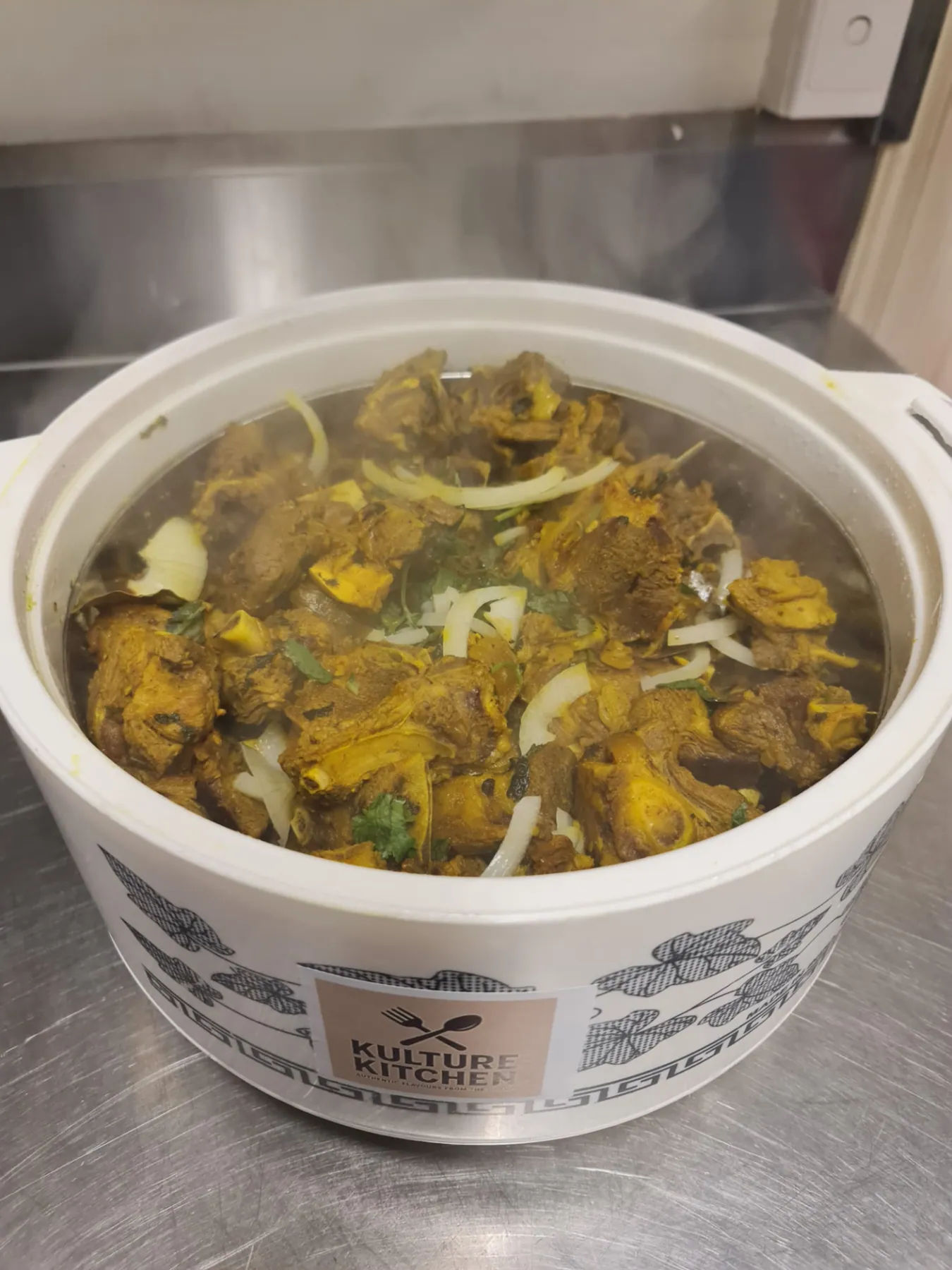 Cooked lamb stew prepared for SWDA culturally appropriate meal deliveries
