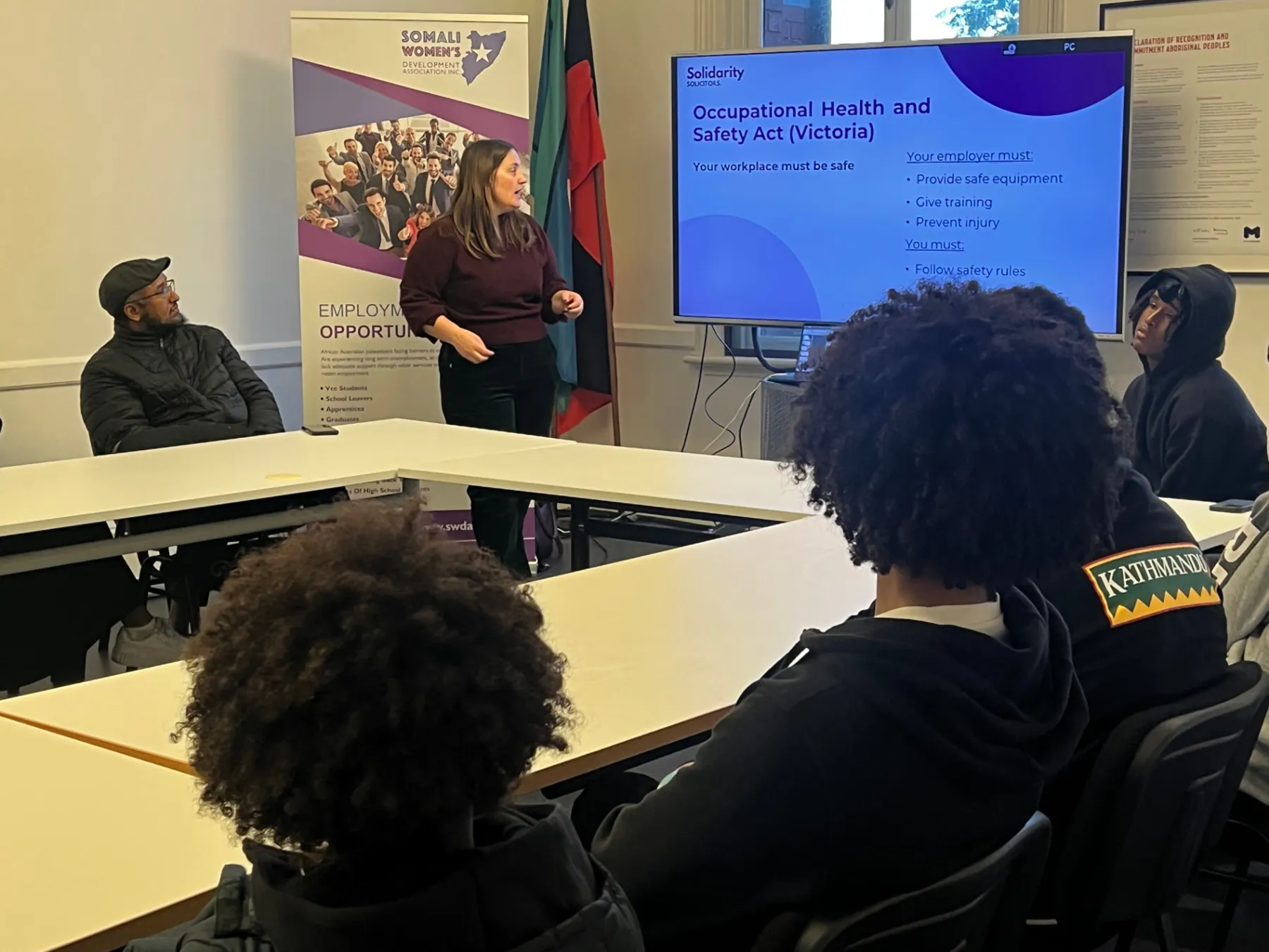 Solicitor presenting Occupational Health and Safety rights to Employment Brokers workshop participants