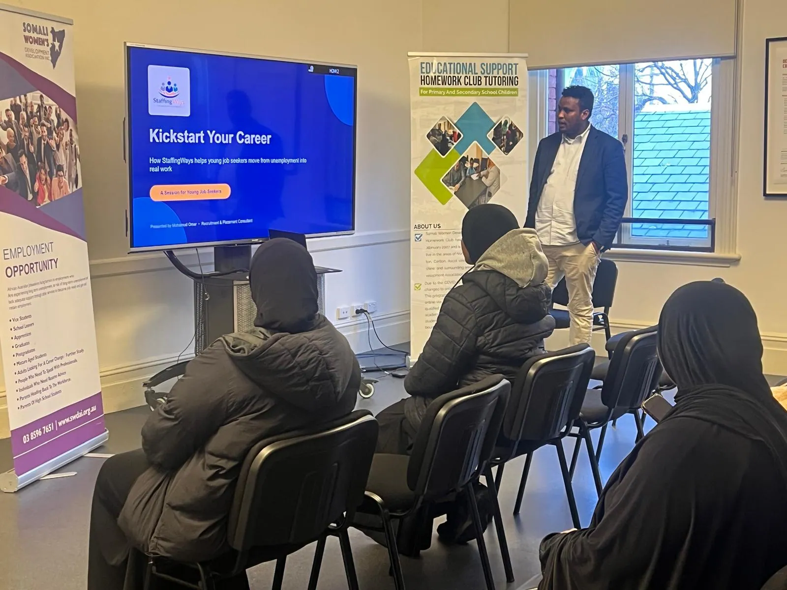 Presenter delivering a Kickstart Your Career session to young jobseekers at an SWDA workshop