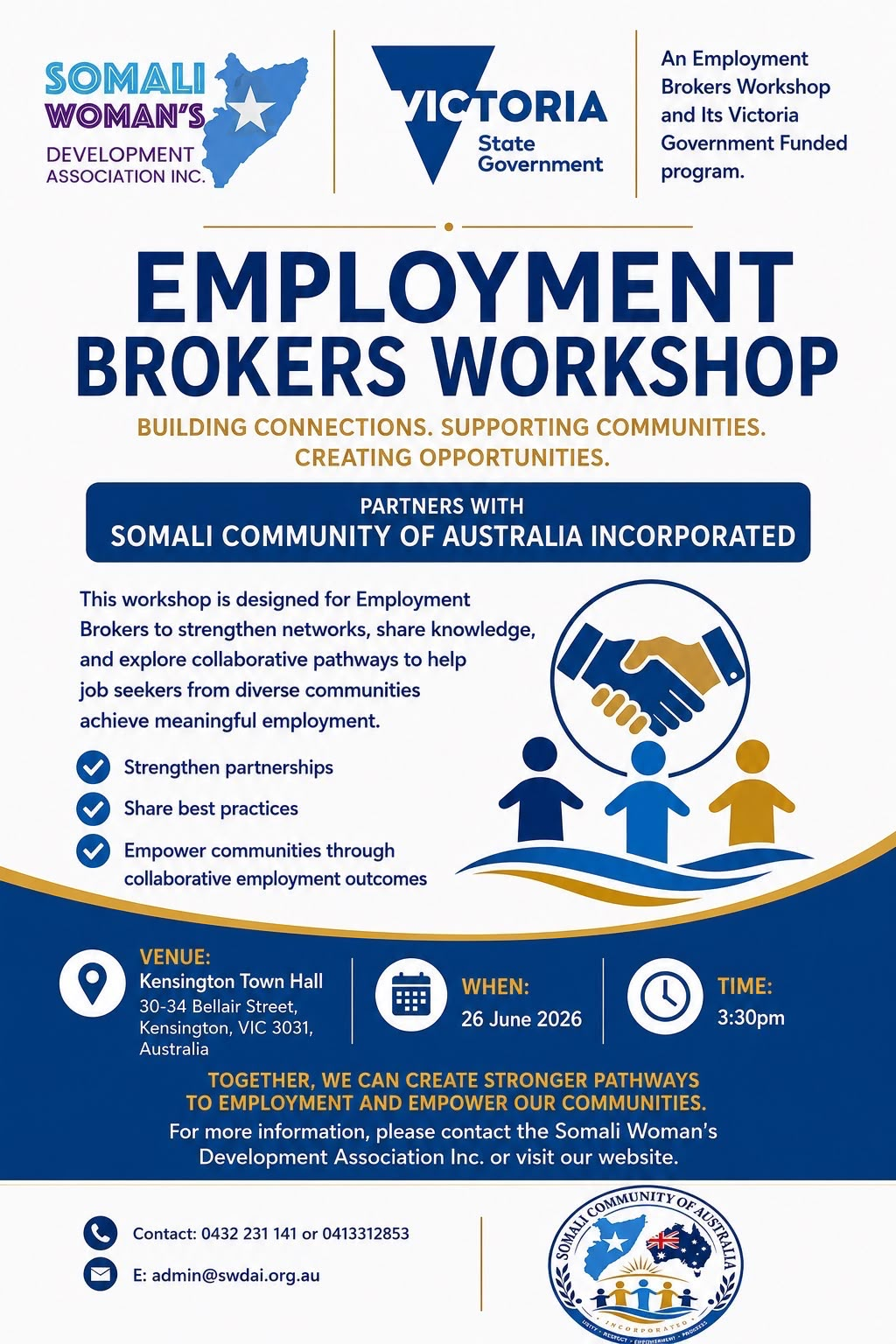 Employment Brokers Workshop poster — Building connections, supporting communities, creating opportunities
